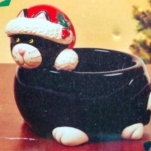 Brighten the Season Christmas Kitty- Hand Painted Dip Bowl & Spreader Set - cute